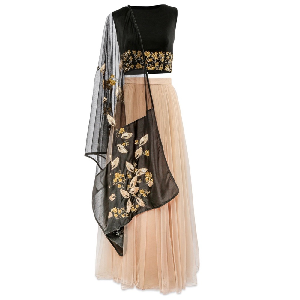 Black and Beige Embellished Lehenga